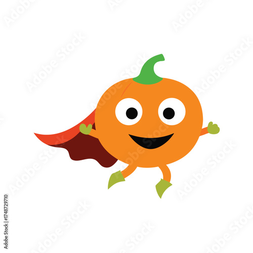 pumpkin superhero mascot flying with cape 