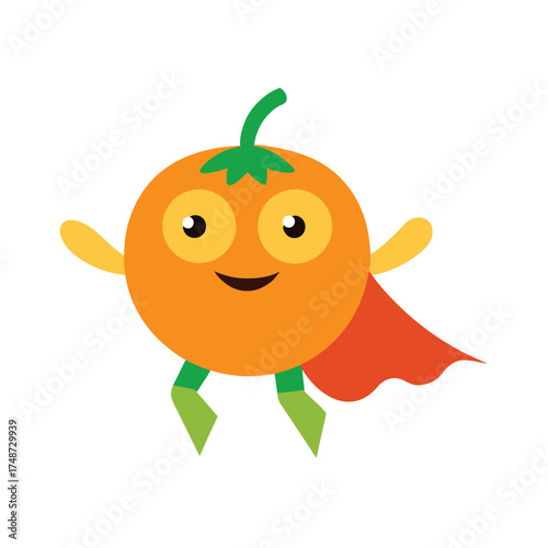 pumpkin superhero mascot flying with cape 