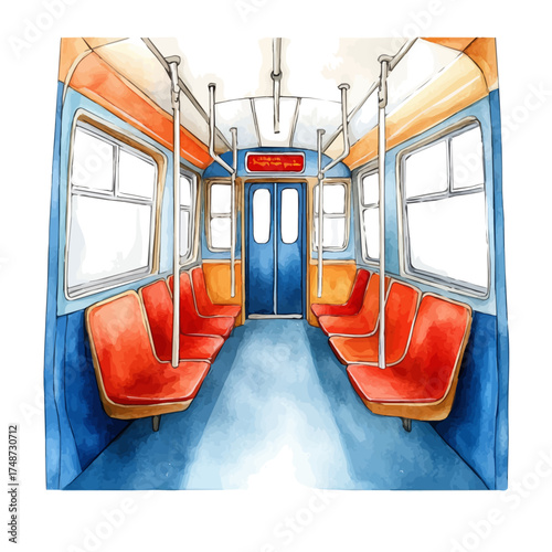 watercolor vector of Subway, isolated on a white background.