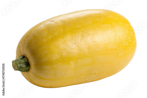 A whole, ripe spaghetti squash, pale yellow with subtle marbling, isolated on a transparent background. background removed