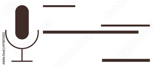 Simplistic design of a microphone with horizontal lines representing sound waves. Ideal for audio recording, podcasting, music production, broadcasting, voice-over, communication, sound creativity