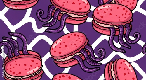 Whimsical jellyfish macarons pattern cute food art dessert sweet treat cartoon