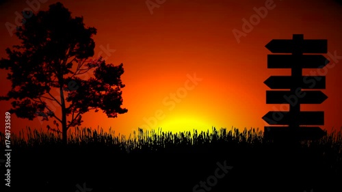 Sunset landscape long shot animation