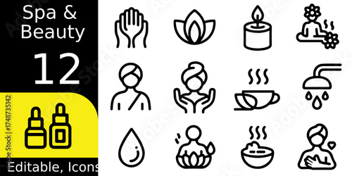 Spa and beauty collection number twelve with dropper bottle icons