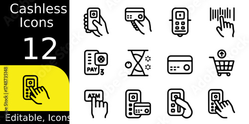 Cashless payment icons collection with number twelve