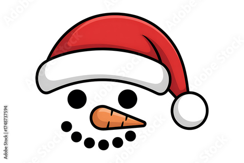 Festive red hat with white trim, cheerful face, embodying holiday spirit and winter joy.