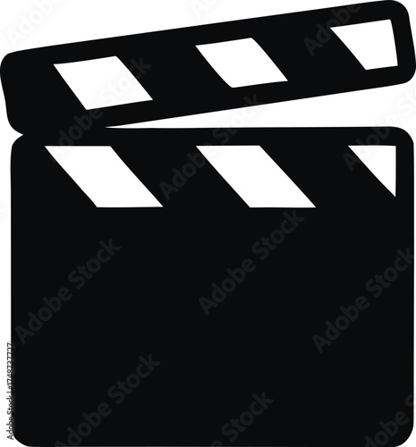 Black silhouette of a movie clapperboard isolated on white background