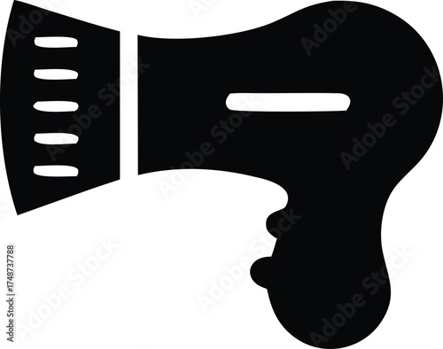 Black silhouette of a hairdryer isolated on white background