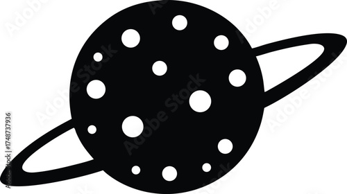 Hand drawn planet with rings and dots silhouette isolated on white background