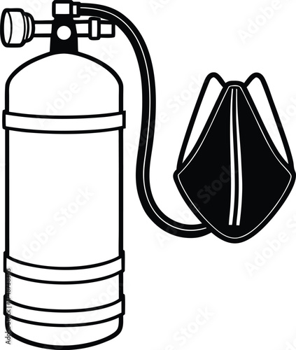 Scuba diving oxygen tank and regulator silhouette isolated on white background