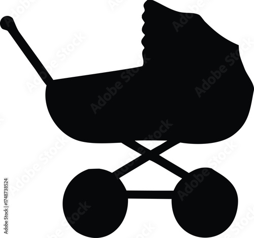 Classic baby carriage silhouette isolated on white background