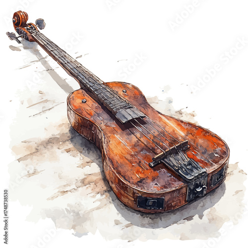 Shamisen, watercolor clipart vector, isolated on a white background.