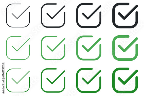 Green and black check mark icon. Check mark vector icon. Checkmark Illustration. Vector symbols set ,green checkmark isolated on white background. Correct vote choise isolated symbol.