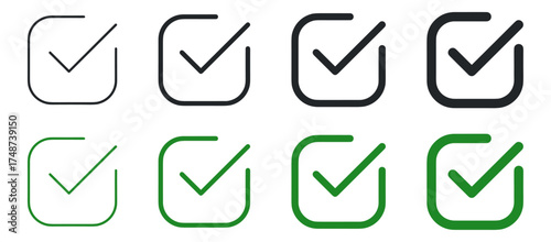 Green and black check mark icon. Check mark vector icon. Checkmark Illustration. Vector symbols set ,green checkmark isolated on white background. Correct vote choise isolated symbol.