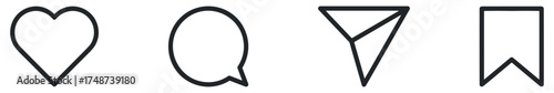 Like, comment, share and save social media buttons for a user interface.