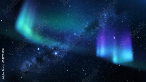 Seamlessly Looping Pulsating Aurora-like Light Waves Moving Slowly Across a Deep Space Background soft, glowing, energy