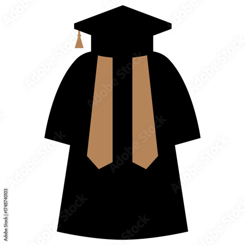 Graduation cap, graduation gown. Set of traditional graduation gowns