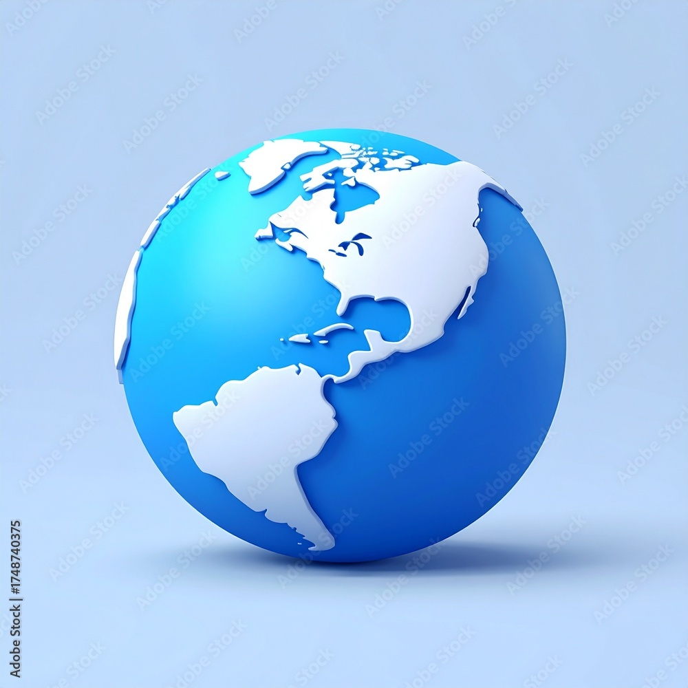 Fototapeta premium Stylized 3D Globe with White Continents on Blue Background
