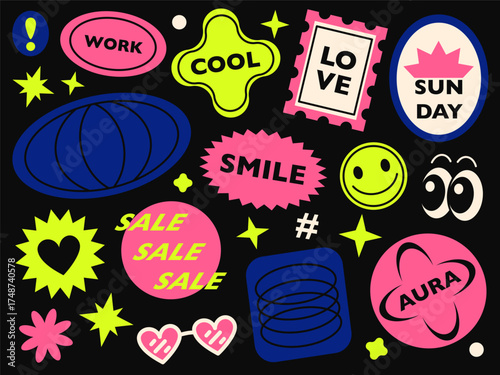 Cyber ​​Y2K-style stickers. A dreamy, grunge, and internet vibe.