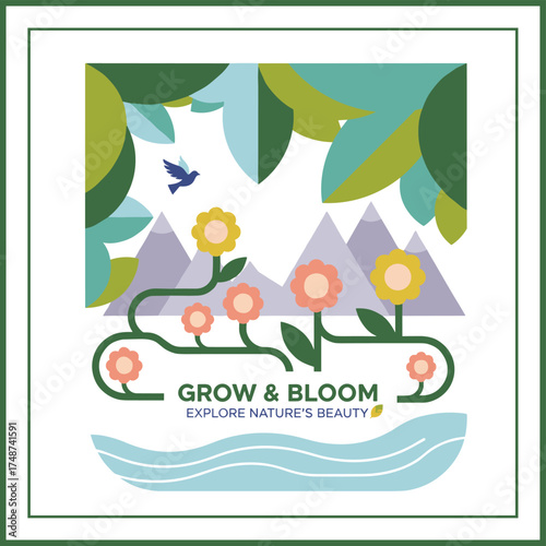 A nature-themed background featuring a vector floral illustration suitable for website banners, presentation templates, cover and card designs, and marketing materials