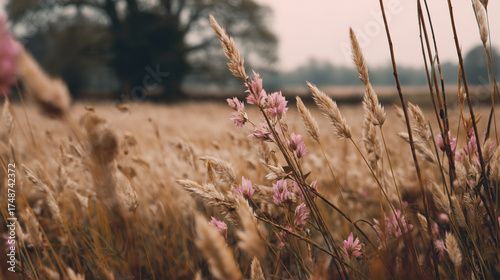 Wildflowers in a Golden Field at Sunset