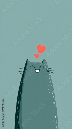 Cute smiling cat with hearts floating above its head in a playful illustration