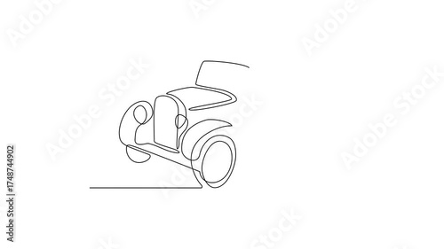 Animated self drawing of Retro Car video design illustration. Retro Car theme design concept in simple linear continuous line style. Great design for business purpose and community event campaign