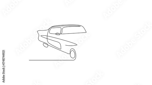 Animated self drawing of Retro Car video design illustration. Retro Car theme design concept in simple linear continuous line style. Great design for business purpose and community event campaign