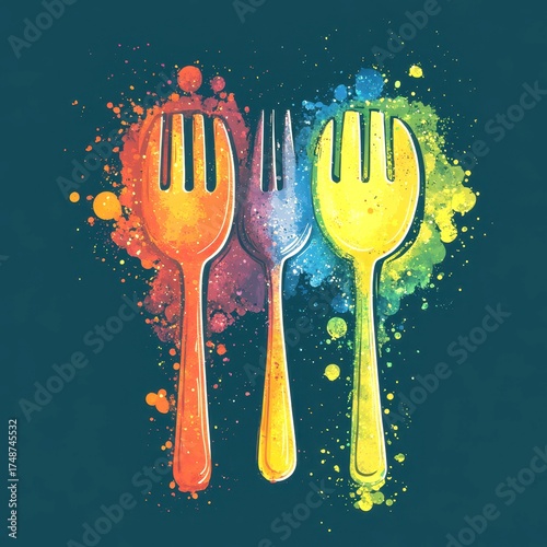 forks arranged with splashes on a background showcasing modern kitchen art