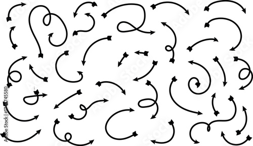 Hand drawn black arrows set vector design for creative projects