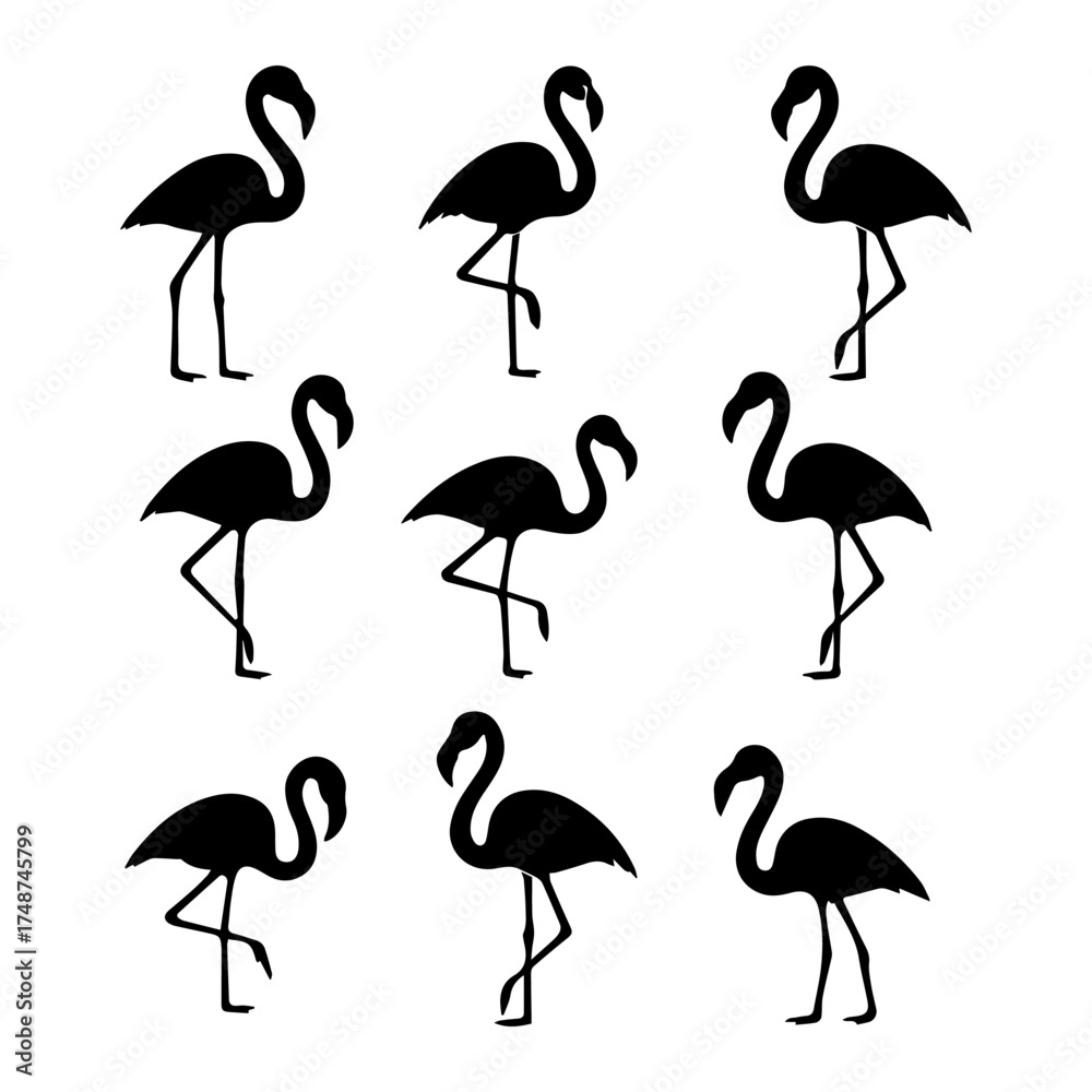 Fototapeta premium set of outline icons flamingos vector on a white background set of 9 line icons, vector, on a white background