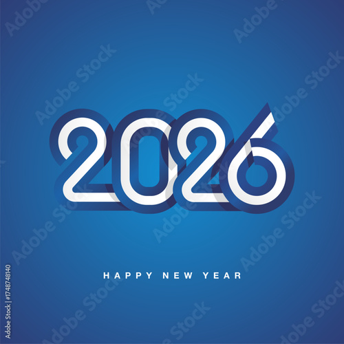 2026 New Year compact blue white Greece ribbon flag numbers design on blue background. New Year 2026 concept template greeting card