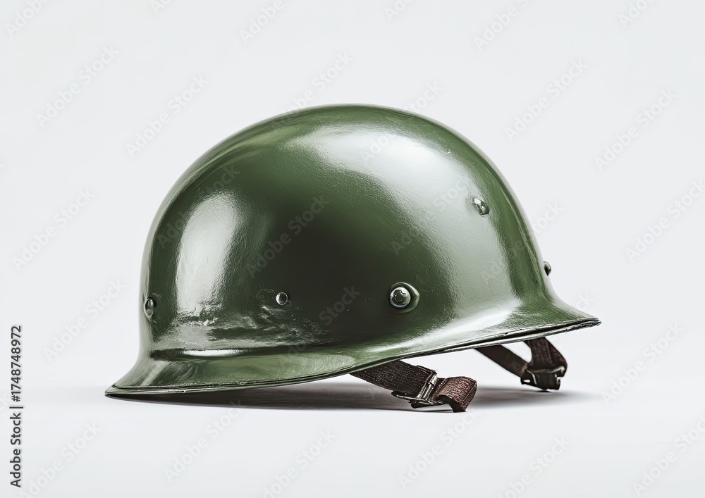 Fototapeta premium Olive-green military helmet, angled view