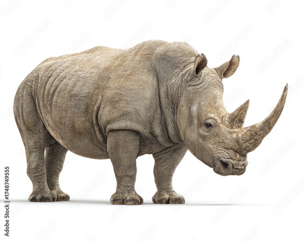 Fototapeta premium White rhinoceros, full body shot, against white