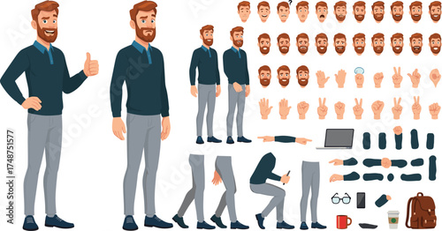 Character creation set with diverse poses and expressions for animation