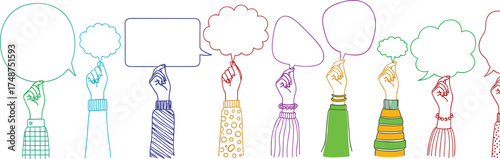 Hands Holding Speech Bubbles Symbol of Communication, Ideas, and Social Interaction
