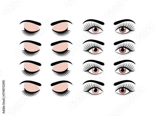 Vector set of anime style eyes in black and white for illustration design, Illustrations featuring varied shapes, expressions styles for use in sketch art design, cartoons, creative projects