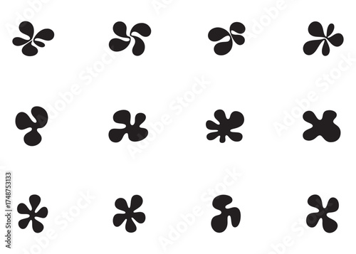 Abstract Petal Blob Pattern Vector | Modern Minimal Organic Shape Icons | Black Silhouette Flower Clipart Set