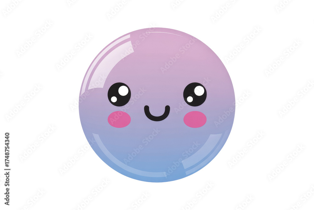 Fototapeta premium A cute, smiling, purple and blue gradient bubble character with large eyes and rosy cheeks. background removed