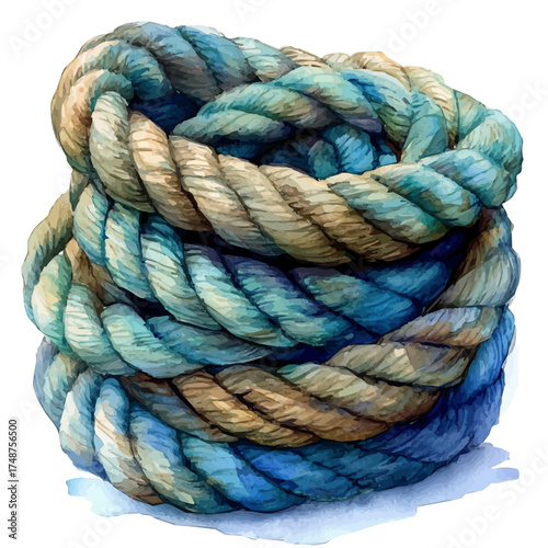 Nautical Rope, watercolor illustration vector, isolated on a white background.