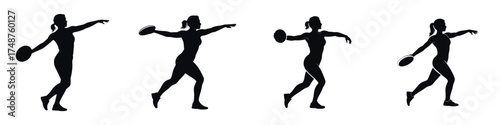 Silhouette of Female Discus Thrower – Woman Athlete Throwing Disc in Track and Field Competition, Strength, Power, and Sports Training Vector Illustration for Fitness and Motion Design