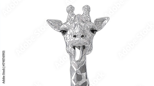 Detailed black and white giraffe illustration