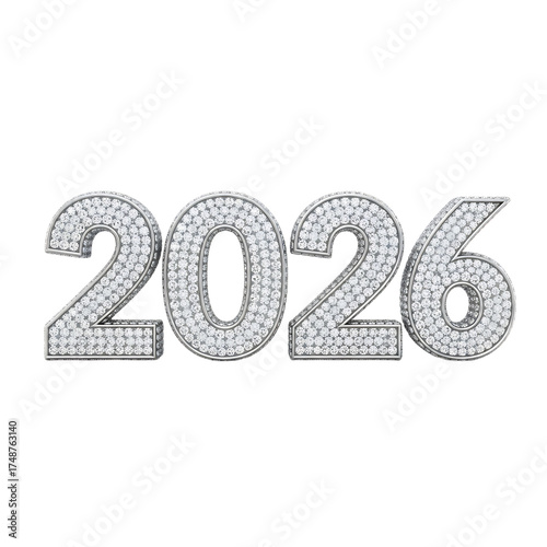 Sparkling diamond 2026 isolated on transparent background a luxurious design featuring the year 2026 encrusted with shimmering diamonds, perfect for a glamorous and elegant look