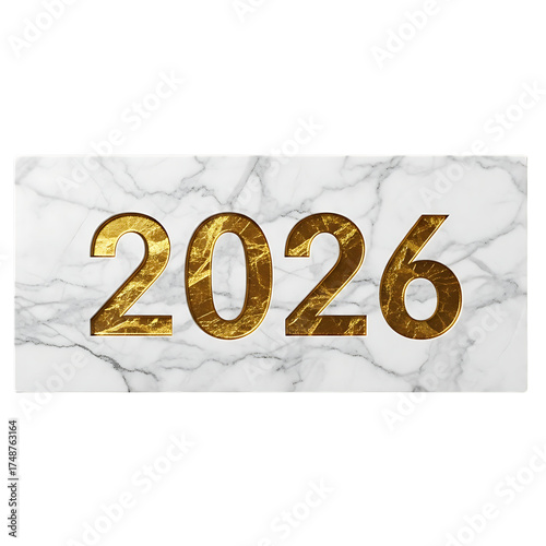 Elegant 2026 new year on marble background, golden numbers for a luxurious and stylish celebration, isolated on transparent background