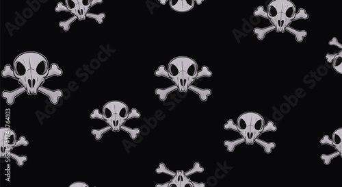 Seamless pattern featuring a skull and crossbones design against a black backdrop