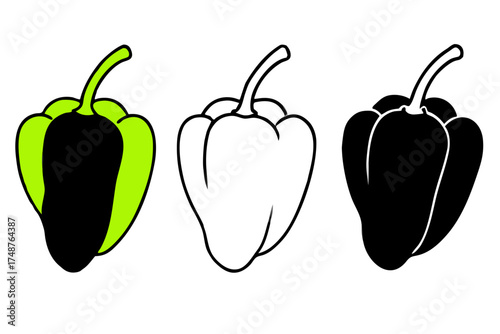 Red sweet pepper vegetable vector illustration on a white background, representing healthy, fresh, organic food