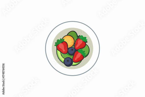 Fresh, ripe, red strawberries and green peas and pills are a healthy, tasty, and sweet summer food in a white bowl