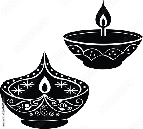 Elegant traditional diya silhouettes for festive indian celebrations and lighting
