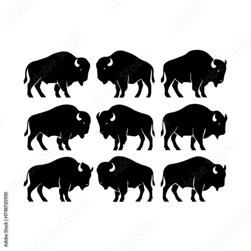 set of outline icons bison vector on a white background
set of 9 line icons, vector, on a white background