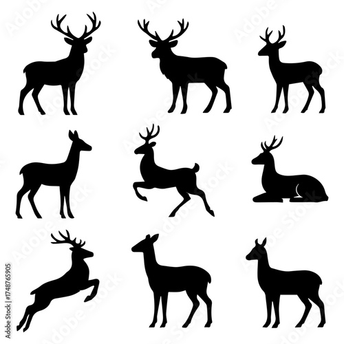 set of outline icons roe deer vector on a white background
set of 9 line icons, vector, on a white background